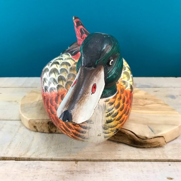 VINTAGE Wood Duck Decoy Hand-Painted Bright Colors Distressed Rustic Cabin Decor - Picture 4 of 11